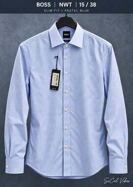 BOSS Hugo Boss Hank Slim Fit Pastel Blue Dress Shirt NWT Size 15 / 38